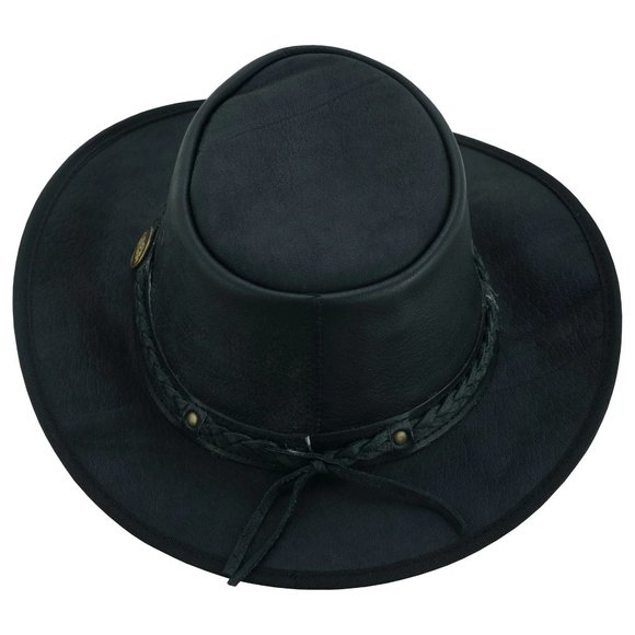 Distressed Foldable Leather Hat Cowboy Unisex Real Leather - Picture 3 of 12